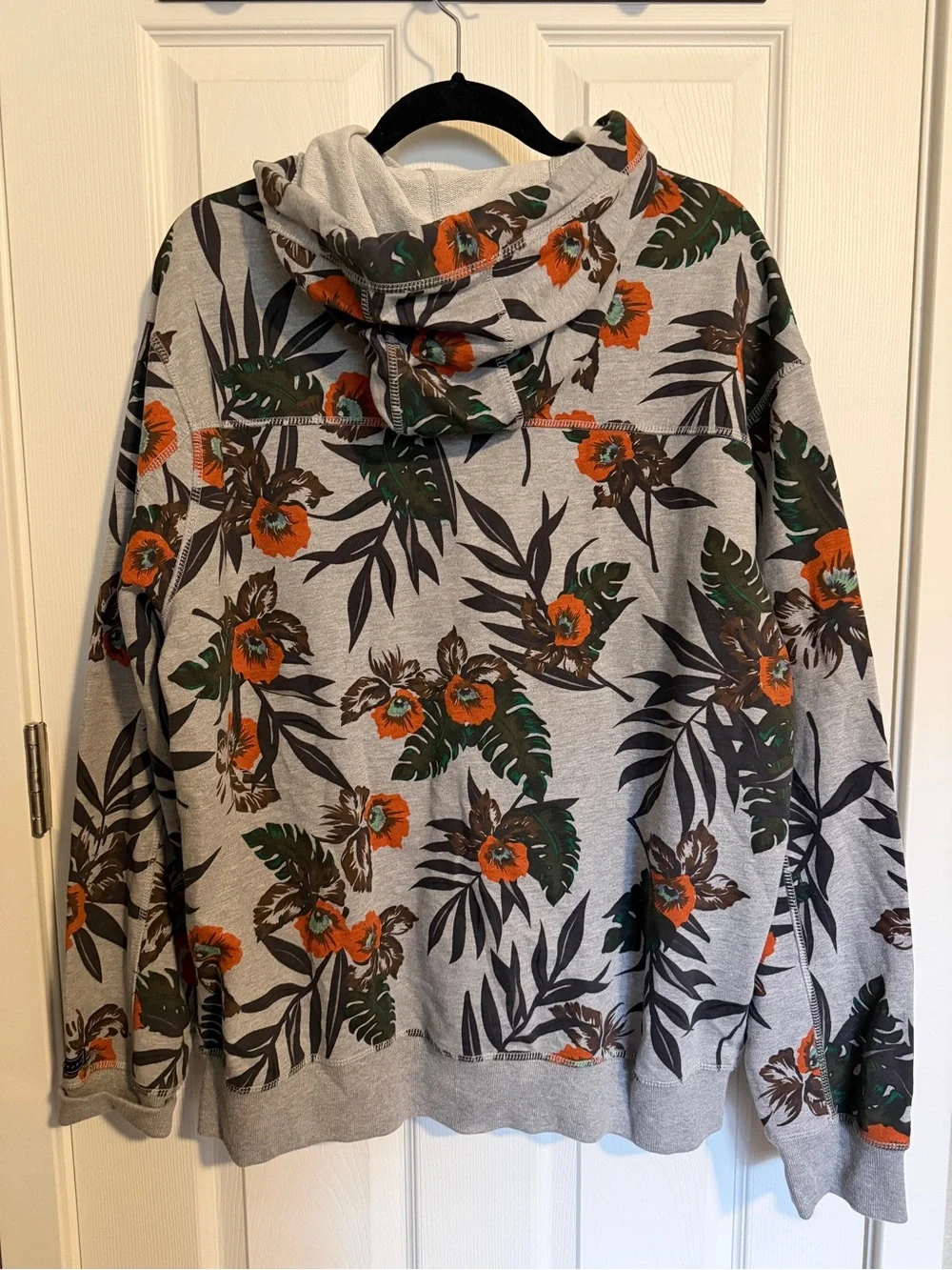Sean John Tropical Floral Full Zip Hoodie Gray Orange Green Size XL